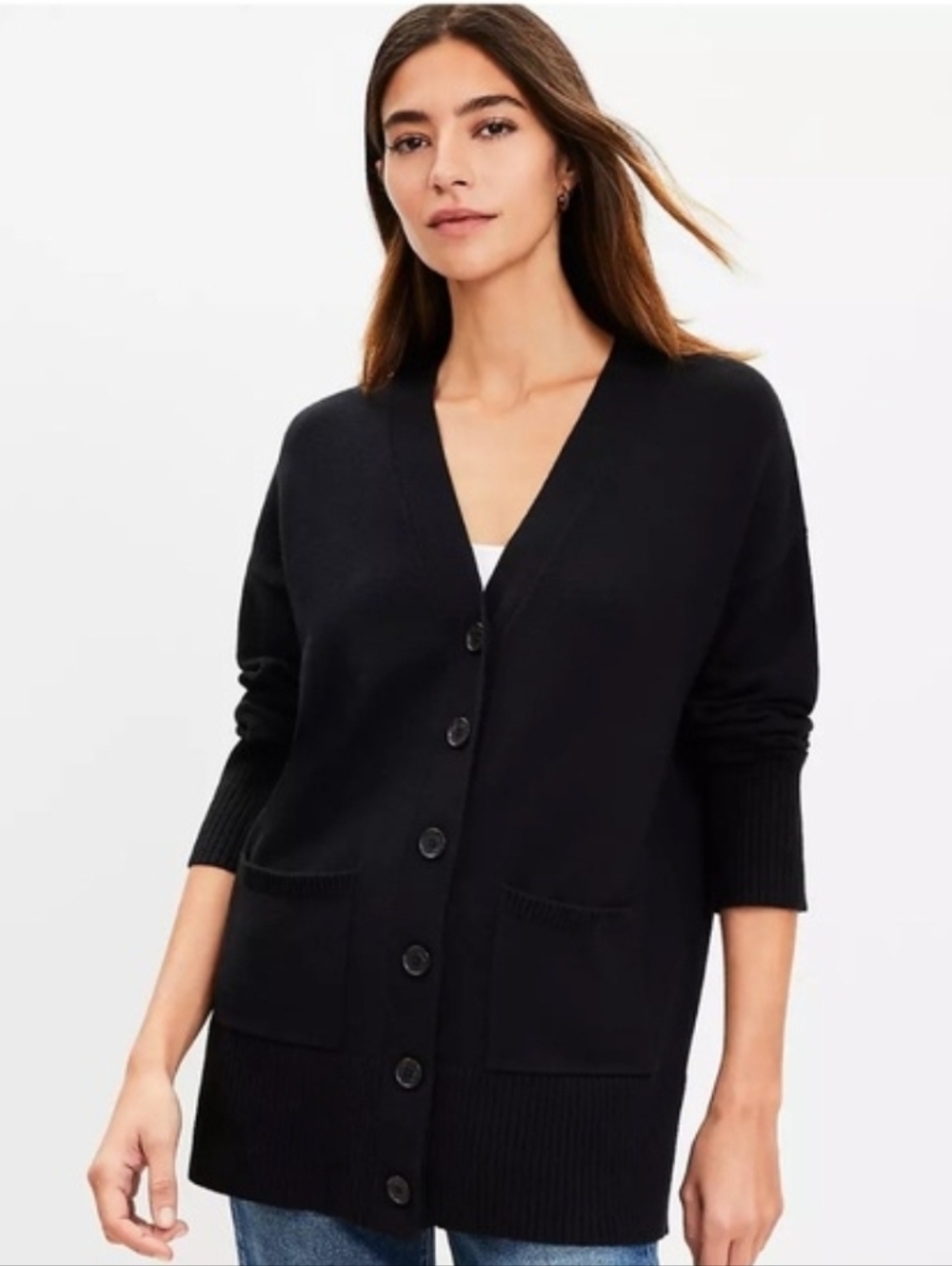 NWT LOFT Petite V-Neck Pocket Cardigan, Black, XXL Petite